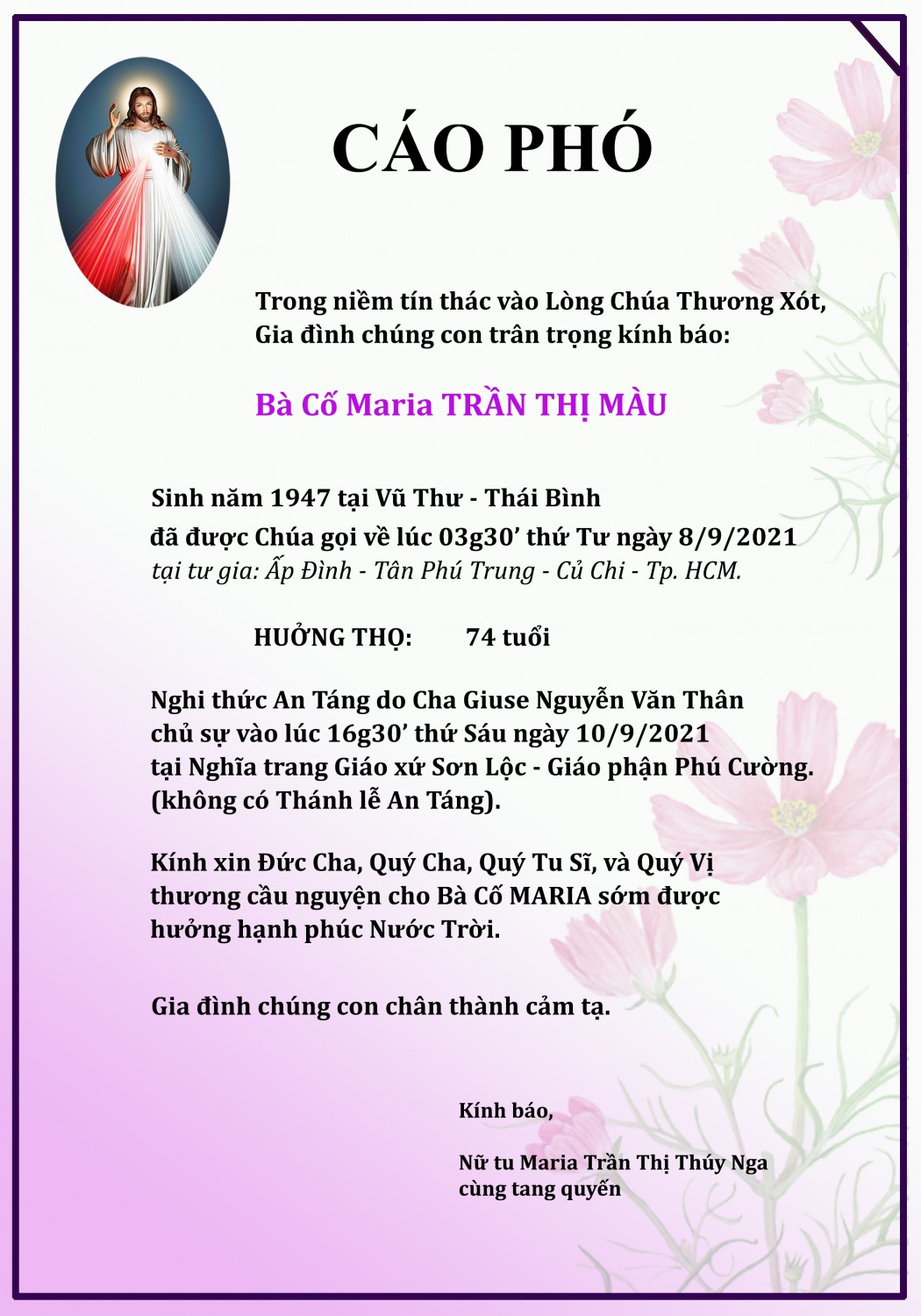 Bà Cố Maria TrầnThị Màu