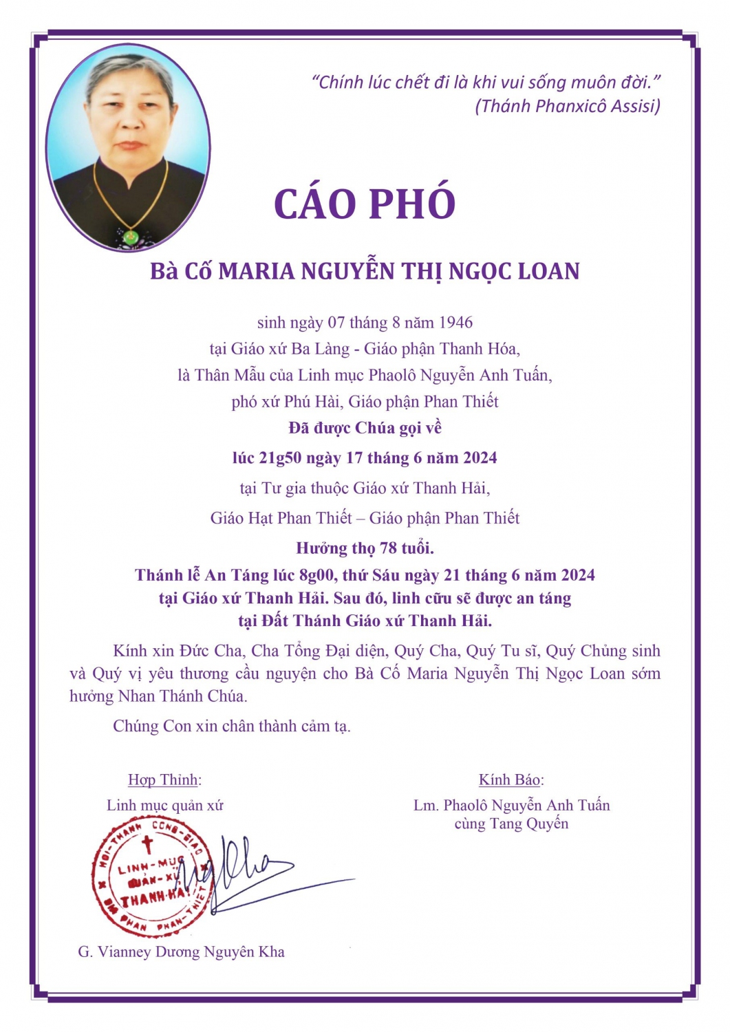 cao pho ba co cha phaolo nguyen anh tuan