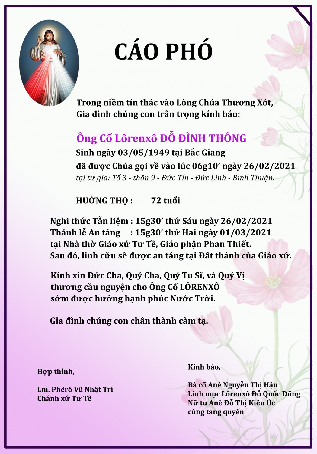 Ông Cố Lorenxo ĐỖ ĐÌNH THÔNG