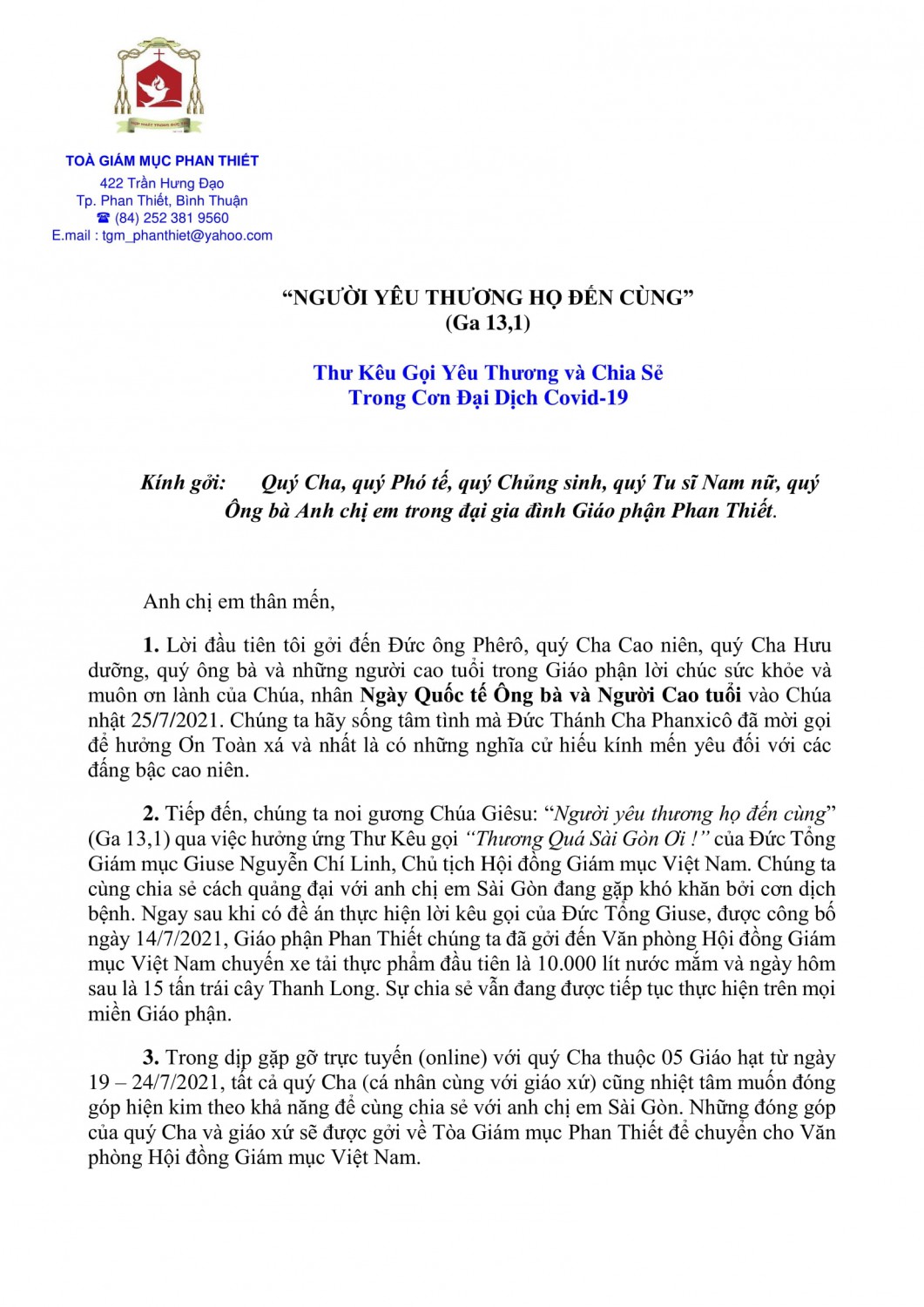 Thư kêu gọi yêu thương san sẻ 1